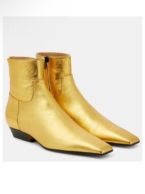 Khaite Marfa Boots Gold Metallic Ankle Boot EU 37 US 7 Square Toe Luxury NWOB